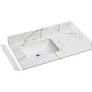 36 in.W x 22 in.D Quartz Vanity Top,with Undermount Left Side Sink Vanity Top,with Two Sidesplash \u0026 One Backsplash,8 Inch Faucet Hole Widespread Bathroom Vanity Sink Countertop